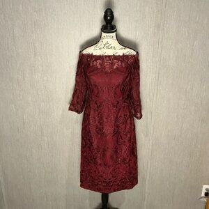 JJs House Deep Red Lace Long Sleeve Dress Size 10